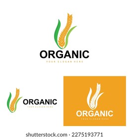 Wheat Rice Logo, Agricultural Organic Plants Vector, Luxury Design Golden Bakery Ingredients