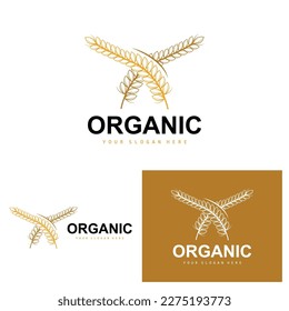 Wheat Rice Logo, Agricultural Organic Plants Vector, Luxury Design Golden Bakery Ingredients