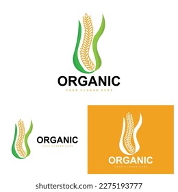 Wheat Rice Logo, Agricultural Organic Plants Vector, Luxury Design Golden Bakery Ingredients