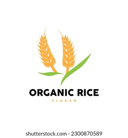 Wheat Rice Logo, Agricultural Organic Plant Vector, Golden Bread Material Luxury Design, Retro Vintage Theme Design