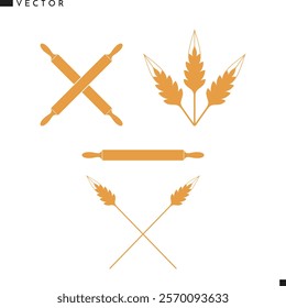 Wheat with rolling pin and barley logo vector. Bakery sign 