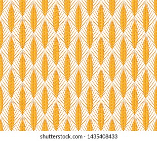 Wheat rye barley cereal ears vector seamless pattern on dark background. Agriculture farming decorative symbol.