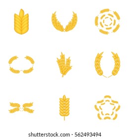 Wheat, rye or barley icons set. Cartoon illustration of 9 wheat, rye or barley vector icons for web