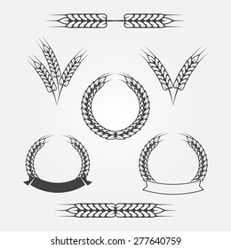 Wheat or rye icons set - black vector logo collection 