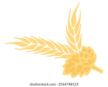 Wheat, rye or oat and barley realistic spike and grains. Cereal ears. Isolated vector bread and bakery yellow wheat stalks of grain for food and agriculture, organic farm crop harvest