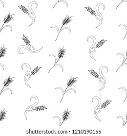 Wheat, rye seamless pattern, black thin line on white stock vector illustration design element for product design, for packaging design, for web, for print