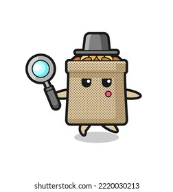 wheat sack cartoon character searching with a magnifying glass , cute design
