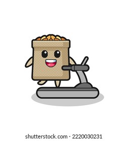 wheat sack cartoon character walking on the treadmill , cute design