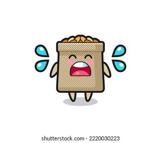 wheat sack cartoon illustration with crying gesture , cute design