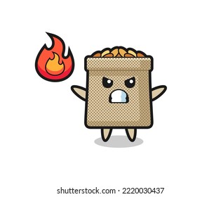 wheat sack character cartoon with angry gesture , cute design