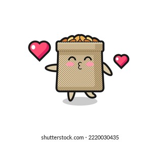 wheat sack character cartoon with kissing gesture , cute design