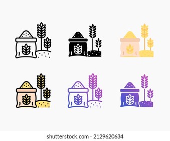 Wheat sack icon set with line, outline, flat, filled, glyph, color, gradient. Editable stroke and pixel perfect. Can be used for digital product, presentation, print design and more.