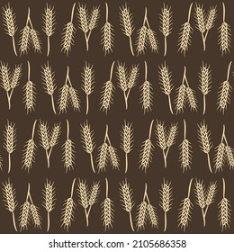Wheat seamless pattern background hand drawn. Pattern of wheat ears
