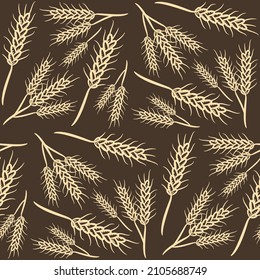 Wheat seamless pattern background hand drawn. Pattern of wheat ears