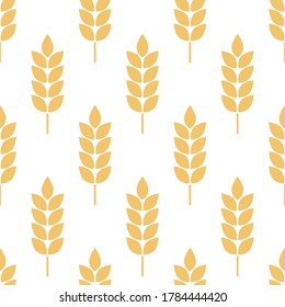 Wheat seamless pattern. Bakery background. Bread grain texture. Spike wheat. Stalk oat, barley, corn, rye, malt, bran, millet, maize, rice. Harvest seed for flour. Ear of wheat. Design prints. Vector