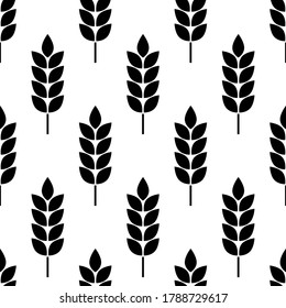 Wheat seamless pattern. Bakery background. Bread grain texture. Spike wheat. Stalk oat, barley, corn, rye, malt, bran, millet, maize, rice. Harvest seed for flour. Ear of wheat. Design prints. Vector