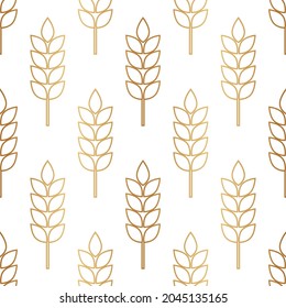 Wheat Seamless Pattern. Bakery Background. Bread Grain Texture. Spike Wheat. Stalk Oat, Barley, Corn, Rye, Malt, Bran, Millet, Maize, Rice. Harvest Seed For Flour. Ear Of Wheat. Design Prints. Vector