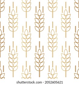 Wheat Seamless Pattern. Bakery Background. Bread Grain Texture. Spike Wheat. Stalk Oat, Barley, Corn, Rye, Malt, Bran, Millet, Maize, Rice. Harvest Seed For Flour. Ear Of Wheat. Design Prints. Vector