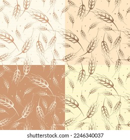 Wheat seamless pattern in beige tones, background for bakery packaging