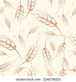 Wheat seamless pattern in beige tones, background for bakery packaging