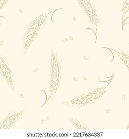 Wheat seamless pattern. Botanical background with ears and seeds of wheat.