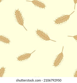 Wheat seamless pattern. Cereal crop sketch. Repeated texture in doodle style for fabric, wrapping paper, wallpaper, tissue. Vector illustration.