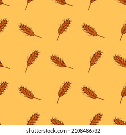 Wheat seamless pattern. Cereal crop sketch. Repeated texture in doodle style for fabric, wrapping paper, wallpaper, tissue. Vector illustration.