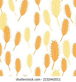 Wheat seamless pattern. Cereal crop sketch. Repeated texture in doodle style for fabric, wrapping paper, wallpaper, tissue. Vector illustration.