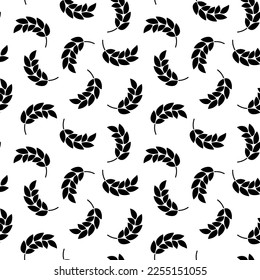 Wheat seamless pattern. Grain malt and barley, oat, rice, millet, maize, bran or corn. Beer background. Repeat texture plant for design agricultural print. Silhouette nature spica. Vector illustration