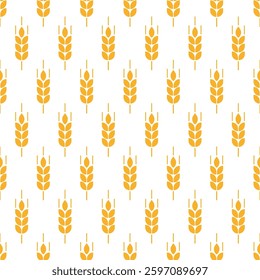 Wheat seamless pattern. Repeating grain wheats on white background. Repeated flour patterns. Spike corn. Bakery texture. Repeat beer ear. Design oat for bread cereal prints. Vector illustration