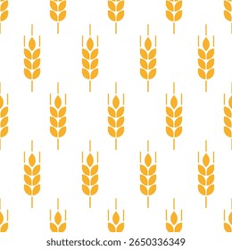 Trigo padrão sem costura. Trigos de grãos repetidos sobre fundo branco. Padrões de farinha repetidos. Pique milho. Textura da padaria. Repita a orelha de cerveja. Design de aveia para impressões de cereais de pão. Ilustração vetorial
