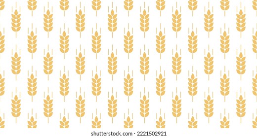 Wheat seamless pattern. Repeating malt texture. Repeated bakery background. Repeat barley grain for design print. Agriculture wallpaper. Simple bread border. Harvest ear of wheat. Vector illustration