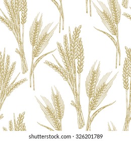 Wheat seamless pattern. Vector illustration in sketch style. Isolated on white