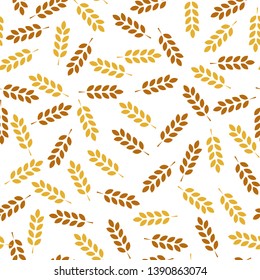 Wheat seamless pattern. Vector seamless pattern with silhouettes of wheat ears. Whole grain, natural, organic background for bakery package, bread products. Corn texture. - Vector illustration