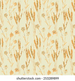 Wheat seamless pattern. Watercolor background, vector illustration