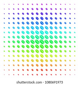 Wheat Seed icon rainbow colored halftone pattern. Vector wheat seed items organized into halftone grid with vertical spectral gradient. Designed for backgrounds, covers and abstract compositions.