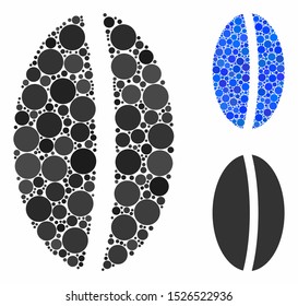 Wheat seed mosaic for wheat seed icon of small circles in different sizes and color hues. Vector small circles are combined into blue mosaic. Dotted wheat seed icon in usual and blue versions.