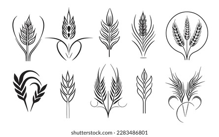 Wheat set logo hand drawn sketch illustration