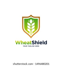 Wheat and Shield logo. Grain wheat logo design. Wheat emblem.