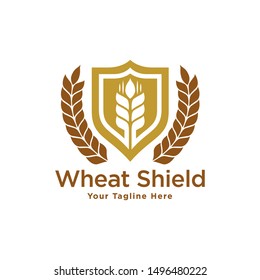 Wheat and Shield logo. Grain wheat logo design. Wheat emblem.