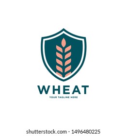 Wheat and Shield logo. Grain wheat logo design. Wheat emblem.