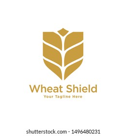 Wheat and Shield logo. Grain wheat logo design. Wheat emblem.