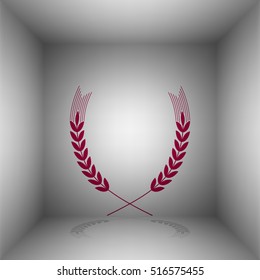 Wheat sign illustration. Bordo icon with shadow in the room.