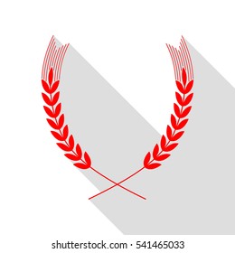 Wheat sign illustration. Red icon with flat style shadow path.