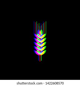 Wheat sign illustration. Spike. Spica. Red, green and blue unfocused contour icon at black background. Illustration.