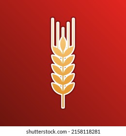 Wheat sign illustration. Spike. Spica. Golden gradient Icon with contours on redish Background. Illustration.