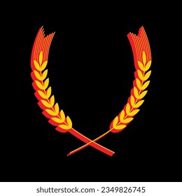 Wheat sign illustration. Spike. Spica. 3D Extruded Yellow Icon with Red Sides a Black background. Illustration.