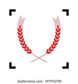 Wheat sign illustration. Spike. Spica. Vector. Red icon inside black focus corners on white background. Isolated.