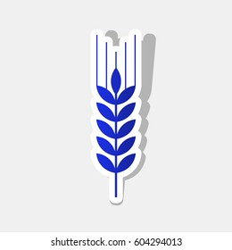 Wheat sign illustration. Spike. Spica. Vector. New year bluish icon with outside stroke and gray shadow on light gray background.