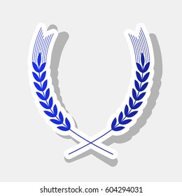 Wheat sign illustration. Spike. Spica. Vector. New year bluish icon with outside stroke and gray shadow on light gray background.
